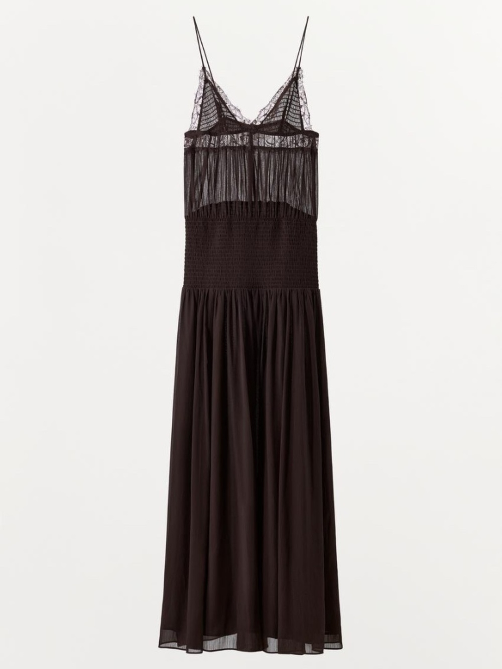 ZARA LACE TRIM FLOWY DROP WAIST MAXI DRESS